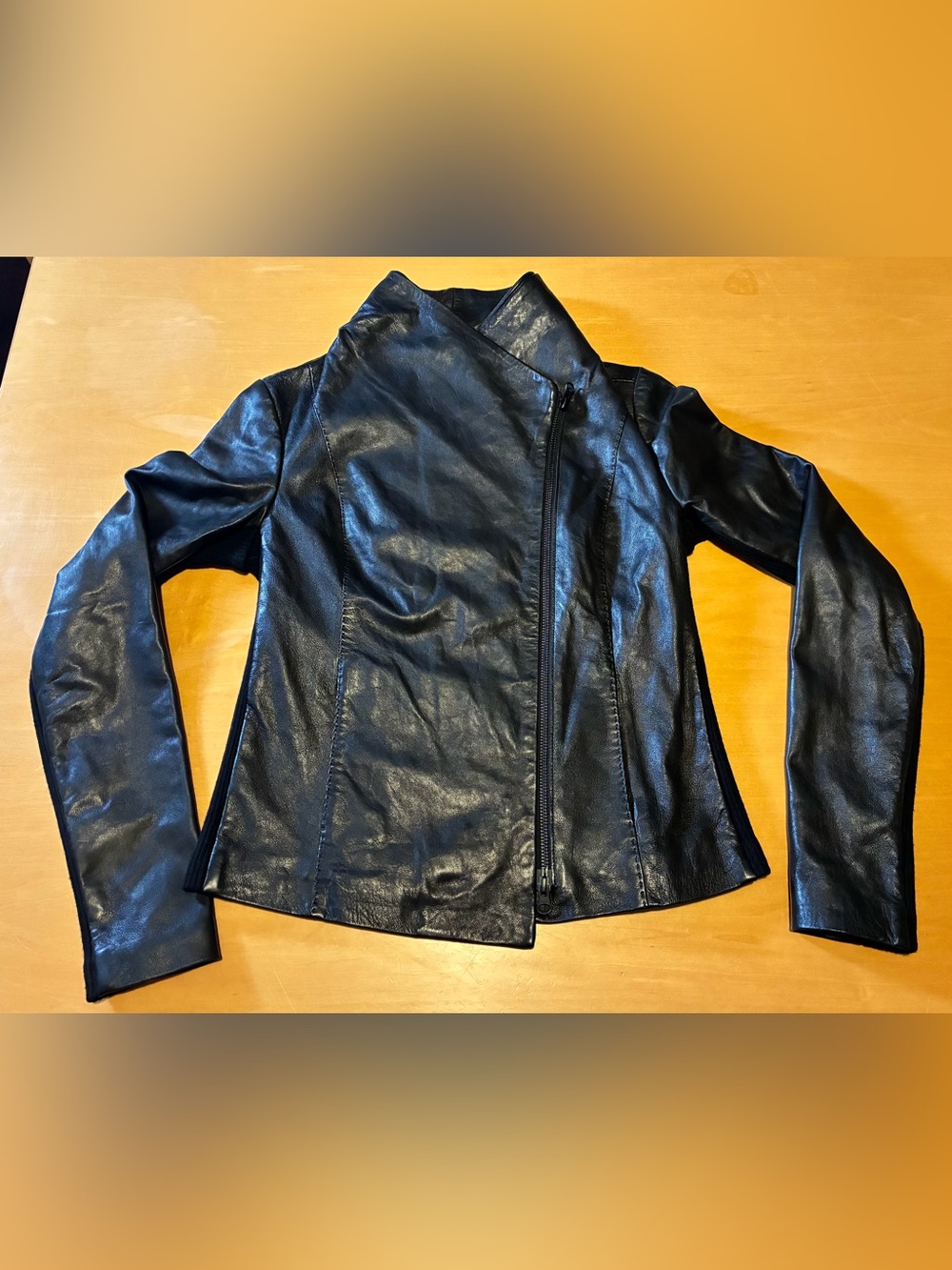 Vince Black Asymmetrical Leather Zip Jacket